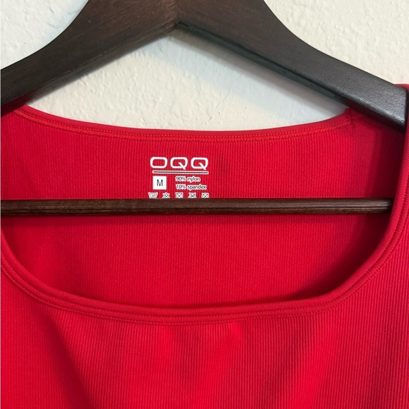 OQQ Red Ruffled Flutter Sleeve Ribbed Bodysuit - Picture 3 of 7